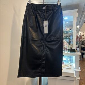 Black Faux Leather Skirt with Front Seam Detail Size: S